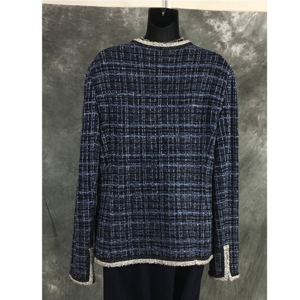 BEAUTIFUL st john knit Blue silver shimmer jacket skirt suit size 8 10 - Picture 8 of 10